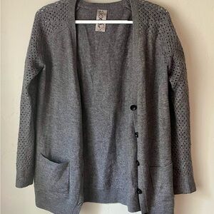 Grace Cashmere Wool Gray Cardigan Sweater Classic Knit Waffle Detail Grandpa